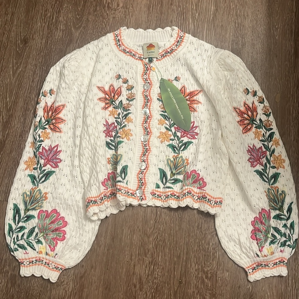 FARM Rio White Embroidered Floral Cardigan with Multicolor Flowers - Picture 5 of 10